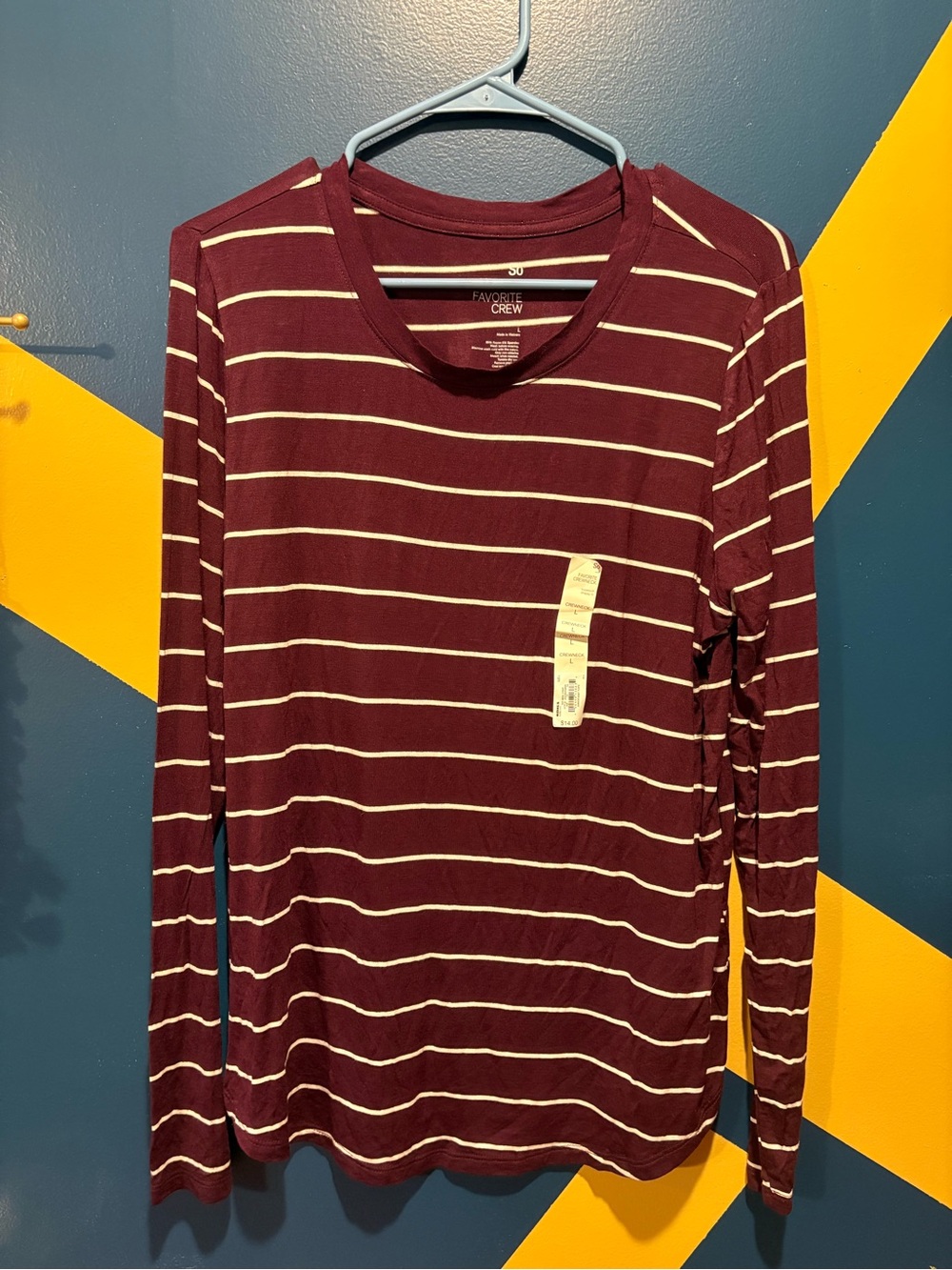 SO Burgundy & White Stripe Favorite Crew Neck Long Sleeve Tee NWT